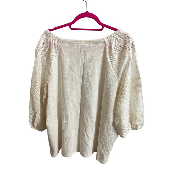Talbots Cream Textured Peasant Blouse Womens Petite Plus 2X Cotton Blend Top - Picture 4 of 7